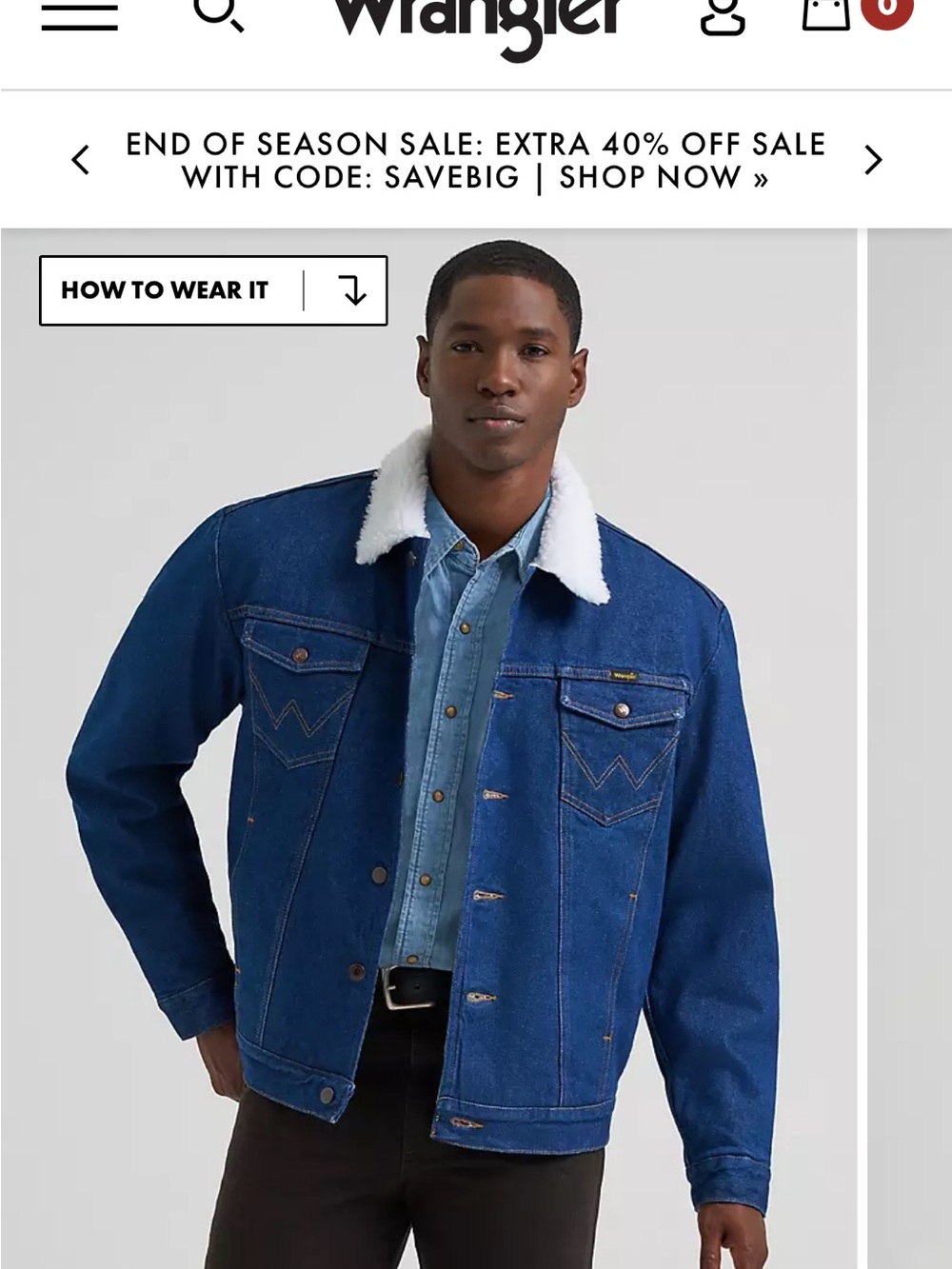 Wrangler Blue Denim Jacket with White Sherpa Collar